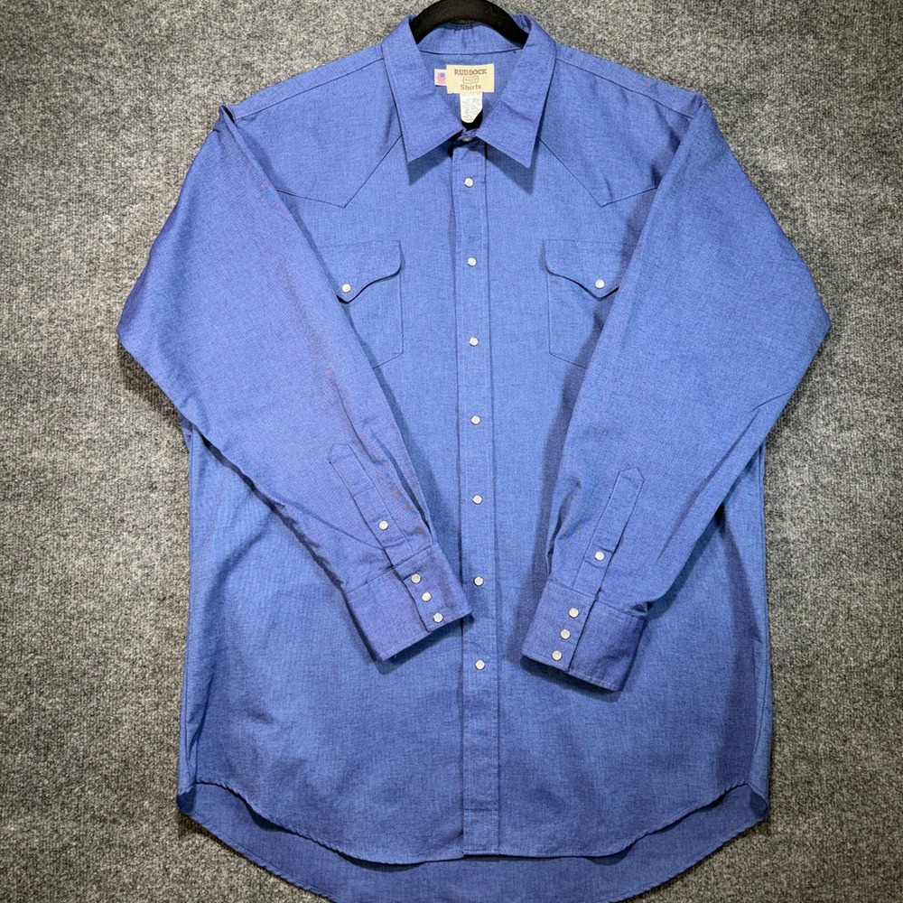 Ruddock E&W Western Pearl Snap Shirt Men 18.5-36 Blue Vintage Cowboy Made in USA
